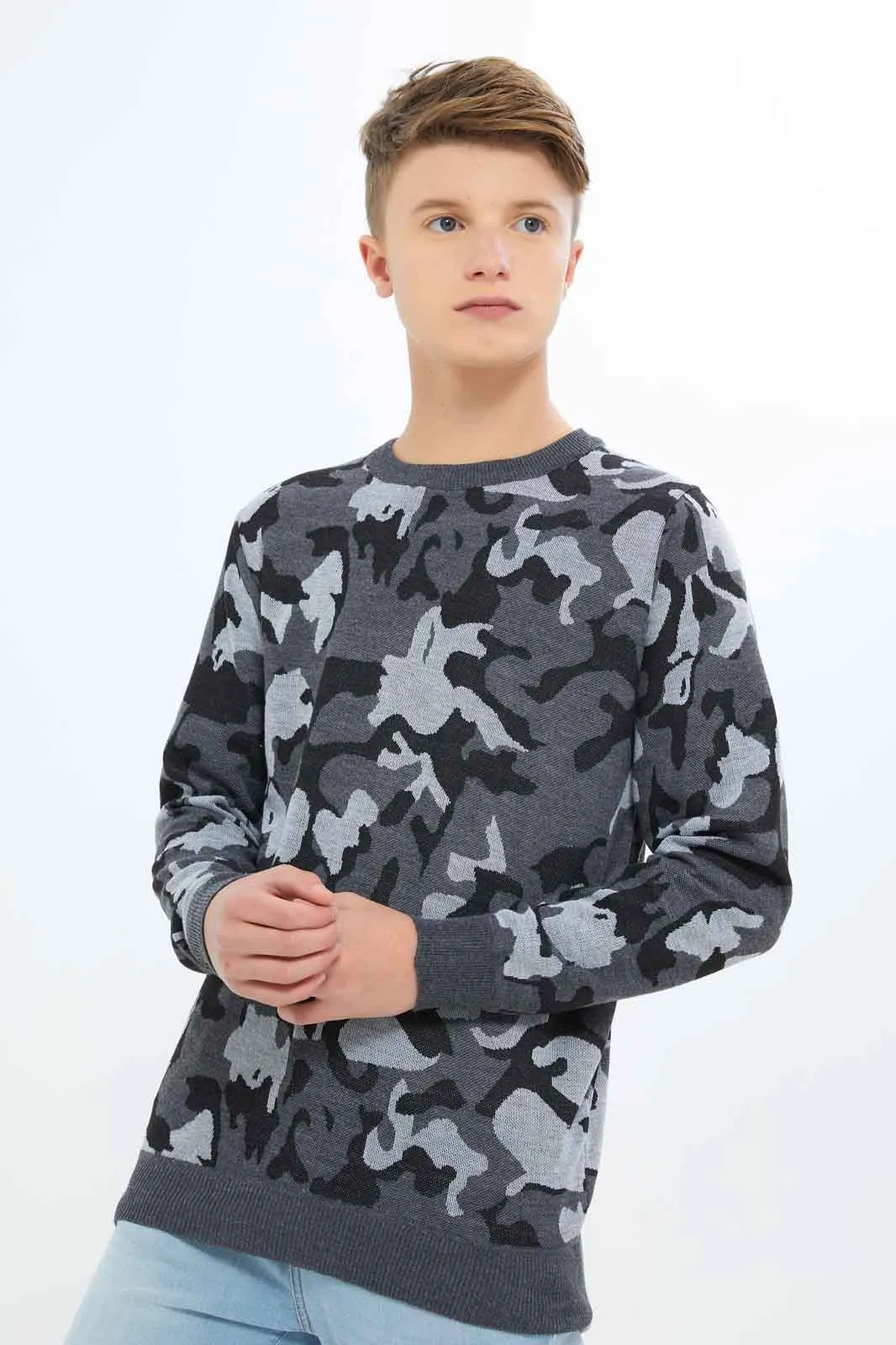 Senior Boys Grey Camo Pullover