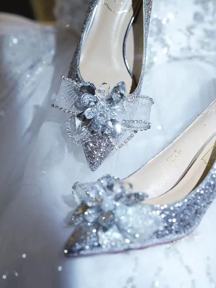 Shinny High Heels with Crystals Wedding Shoes