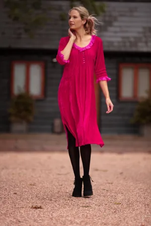 Silk Velvet Karen Dress in Hot Pink