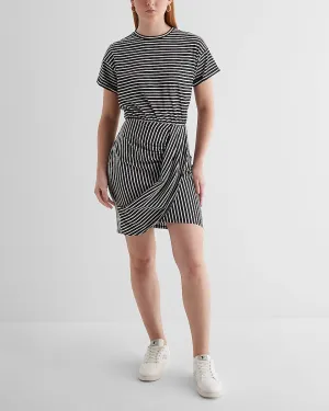 Striped Crew Neck Short Sleeve Draped T-Shirt Dress in Stripe