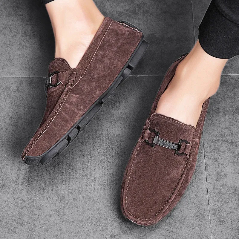 Suede Leather Metal Appliques Loafers