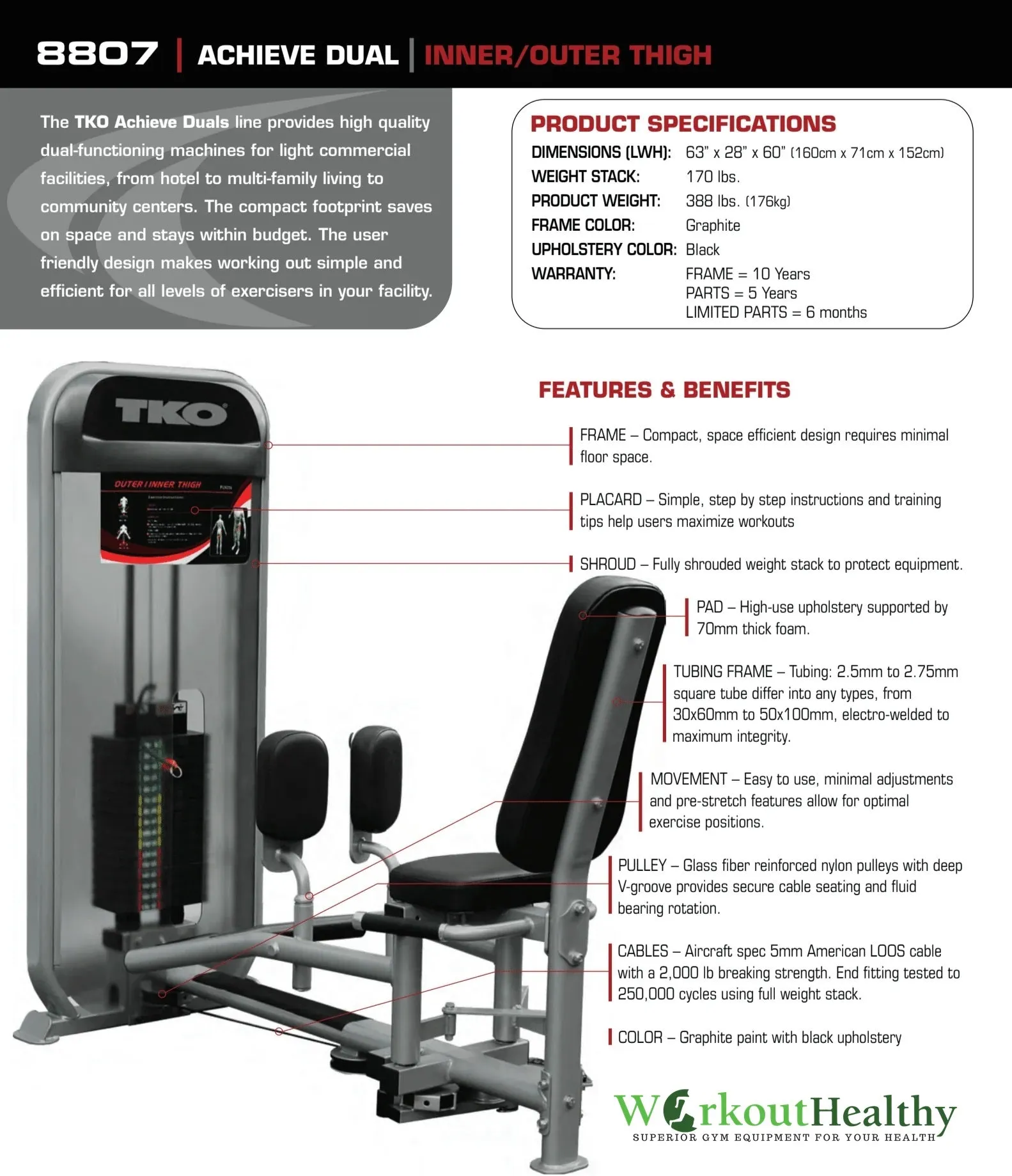 TKO Strength Dual Inner and Outer Thigh Machine (8807)