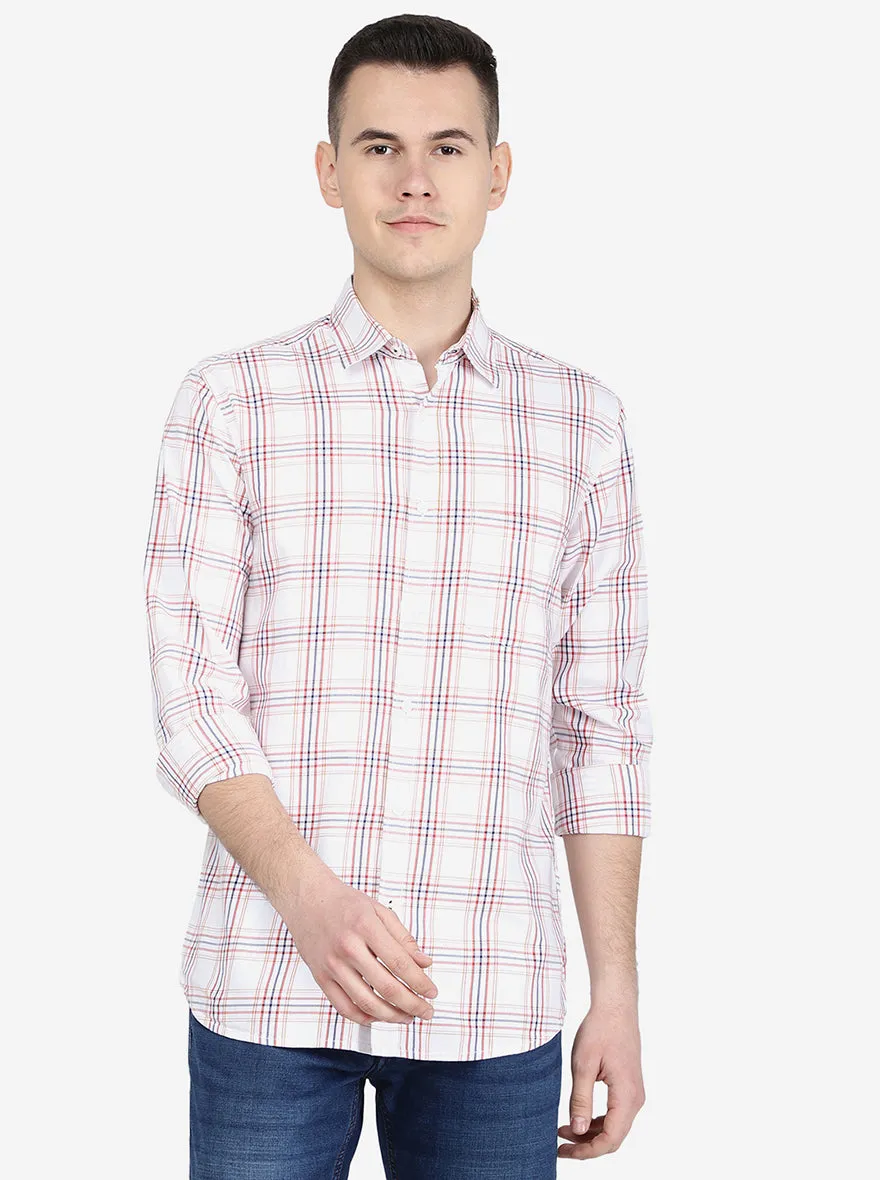 White & Red Checked Slim Fit Semi Casual Shirt | Jadeblue