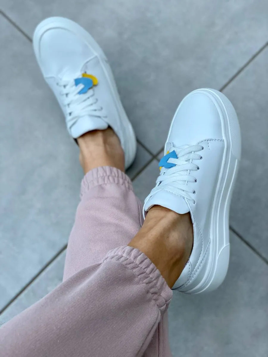 White leather women's sneakers with white sole