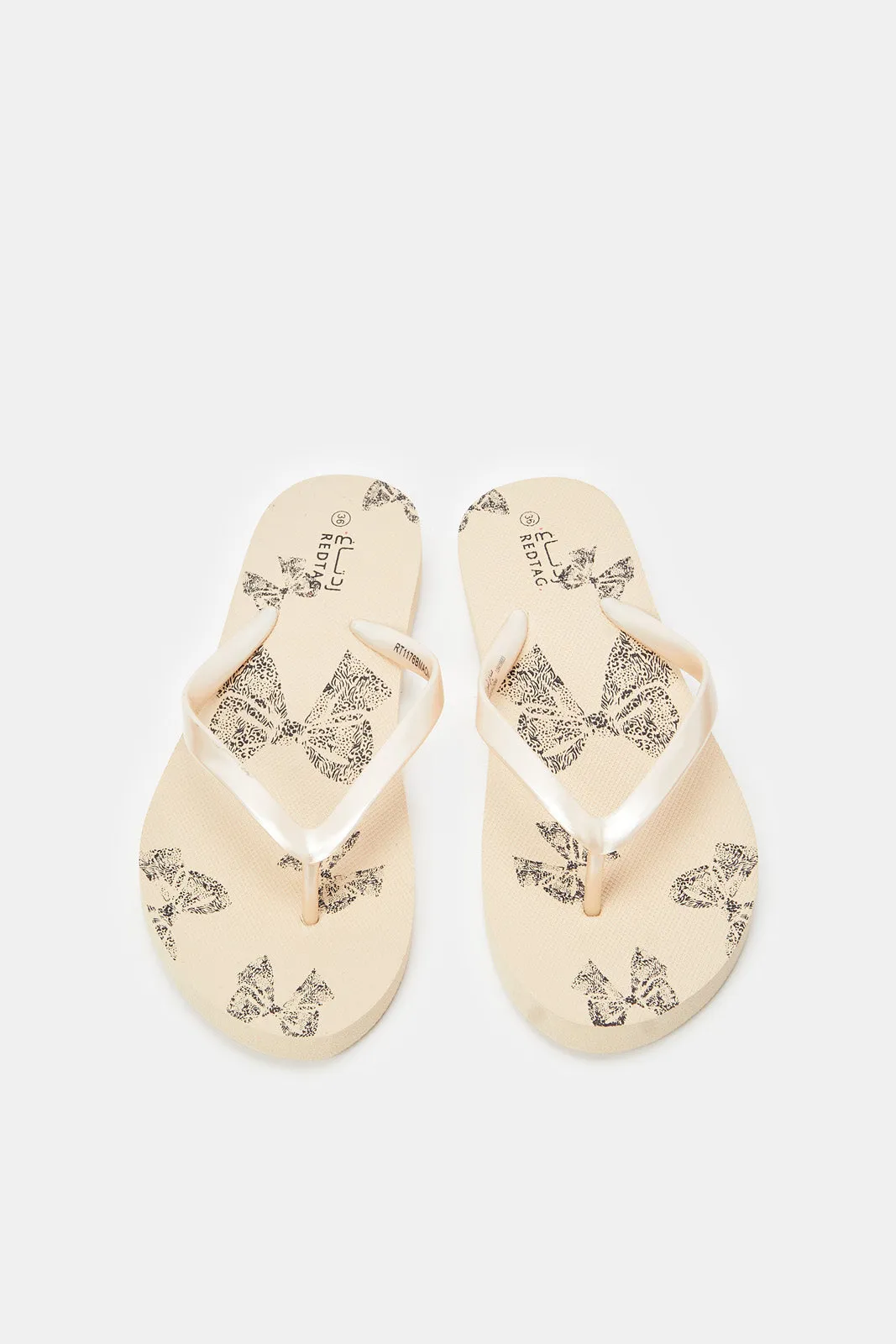 Women Beige Butterfly Printed Flip Flop