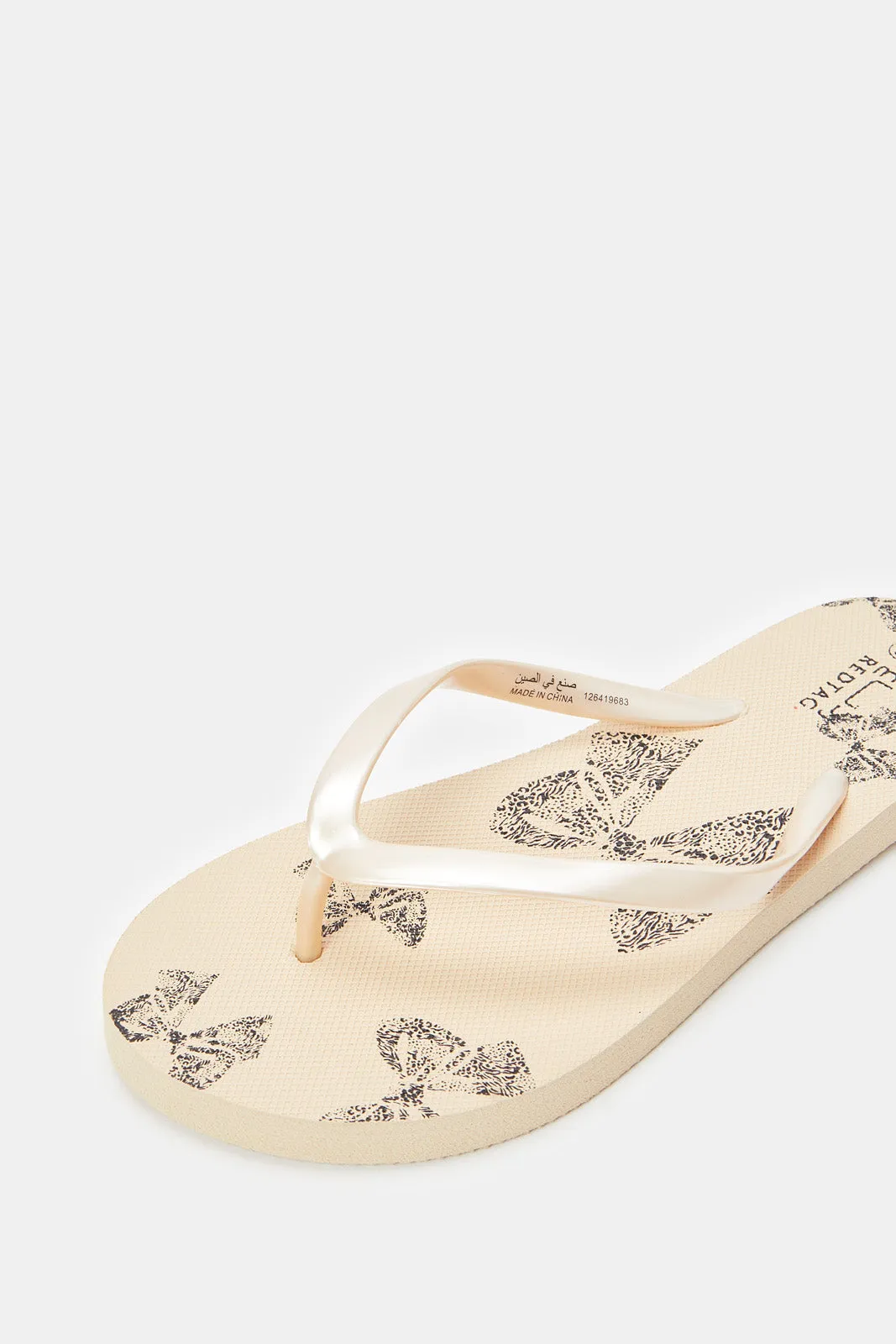 Women Beige Butterfly Printed Flip Flop