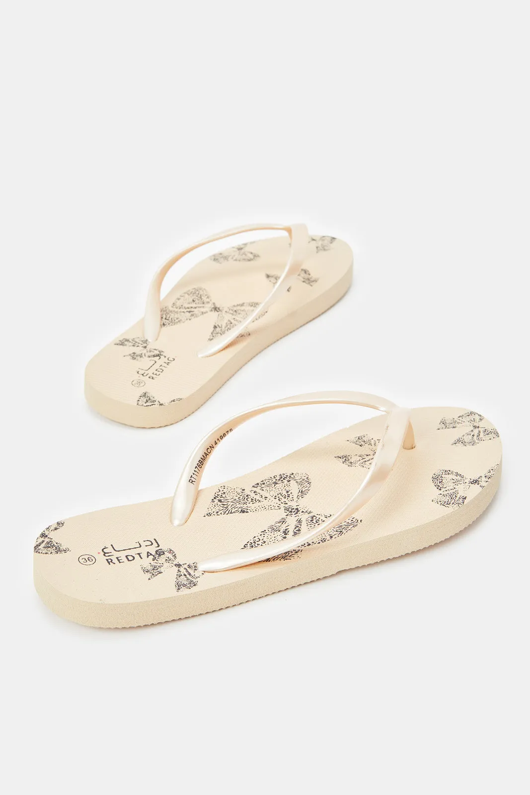 Women Beige Butterfly Printed Flip Flop