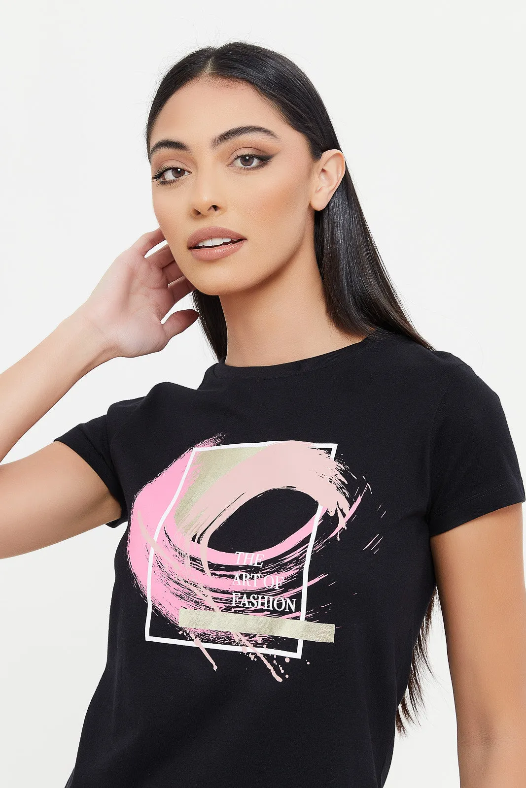 Women Black Art Foil T-Shirt