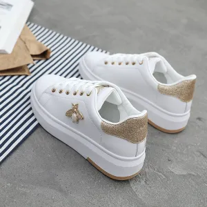 Women Casual Shoes 2019 New Women Sneakers Fashion Breathable PU Leather Platform White Women Shoes Soft Footwears Rhinestone