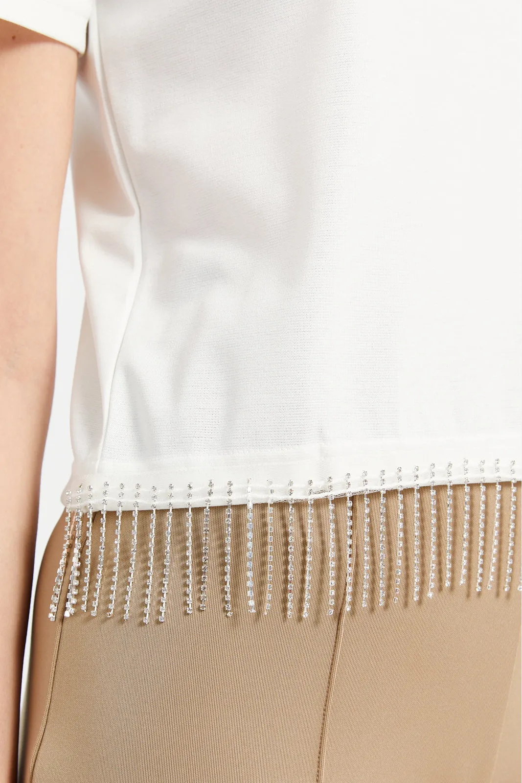 Women Cream Tassel Embellished Top