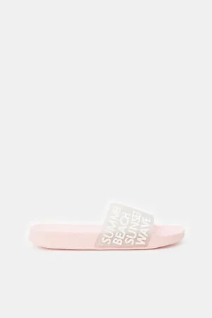 Women Pink Embossed Glitter Slide