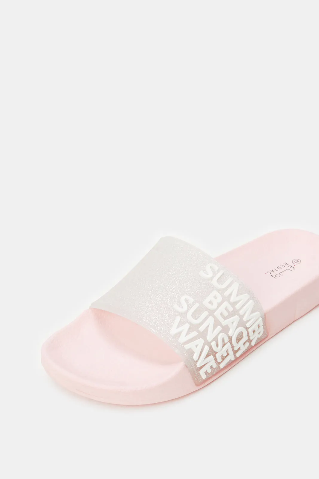 Women Pink Embossed Glitter Slide