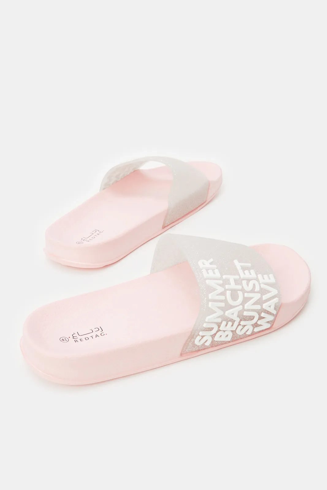 Women Pink Embossed Glitter Slide