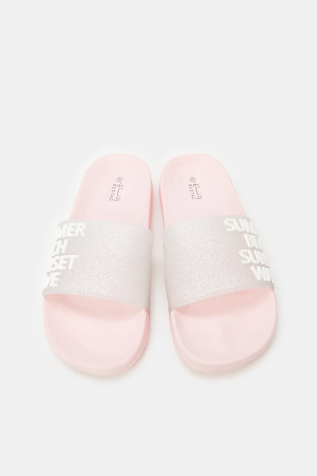 Women Pink Embossed Glitter Slide