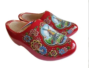 Wooden Shoes Red Flowers