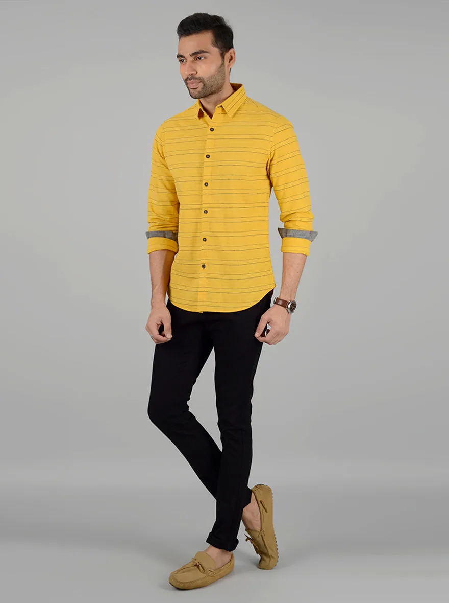 Yellow Striped Slim Fit Casual Shirt | Greenfibre