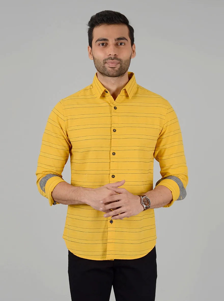 Yellow Striped Slim Fit Casual Shirt | Greenfibre